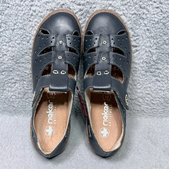 Rieker Antistress Womens Size 9.5 Close Toe Comfort Sandals Shoes Blue Leather - Picture 5 of 10